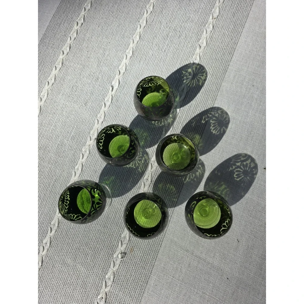 VTG Green Silver Overlay Cordial‎ Liqueuer Glasses Set of 6 Stemware 3